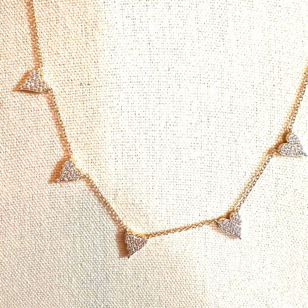 JCL Cubic Zirconia Pave 5 HEART Necklace Dainty Jewelry Classic 925 CHINA CZ